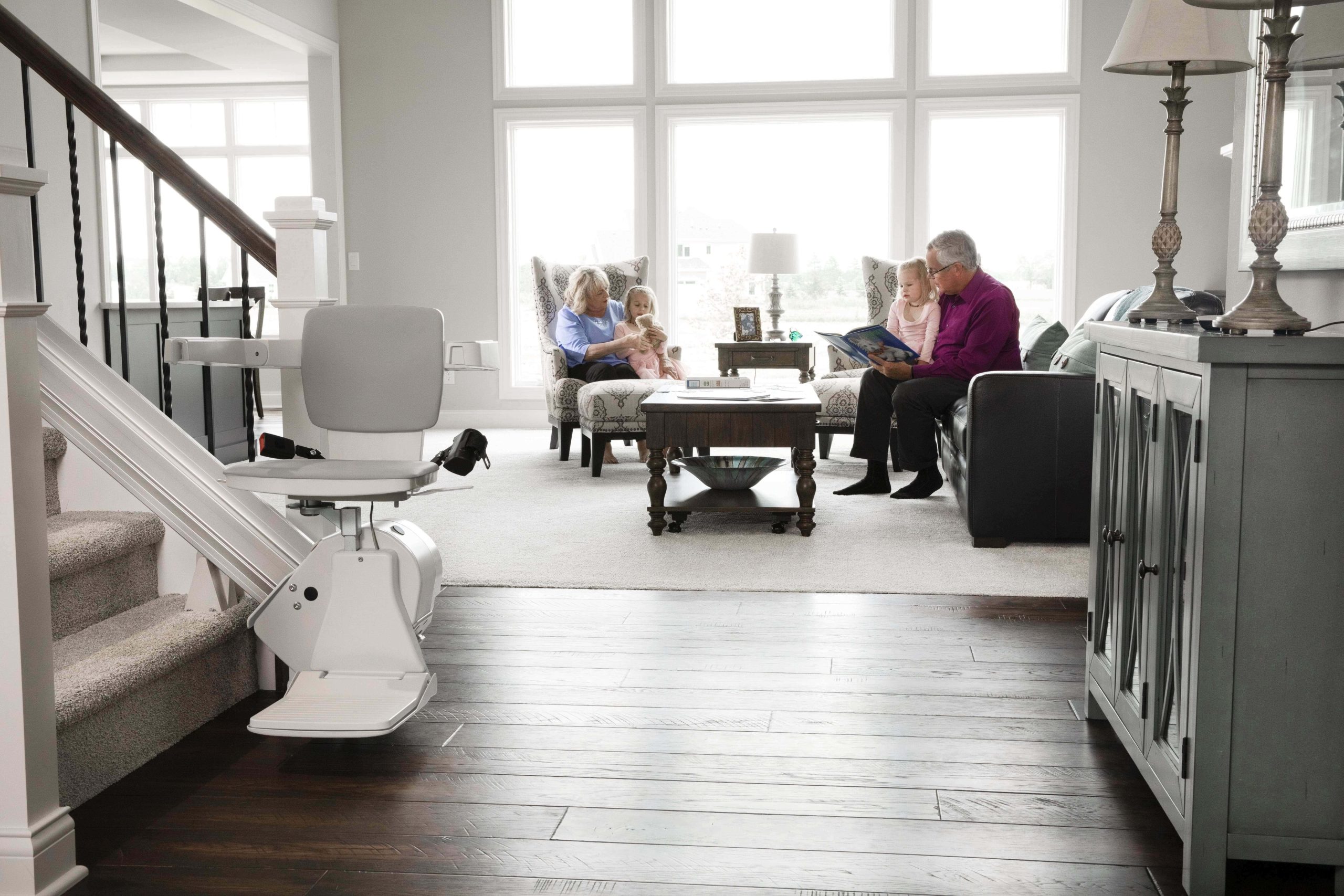 Curved stairlift, Plymouth living room — recent stairlift installation