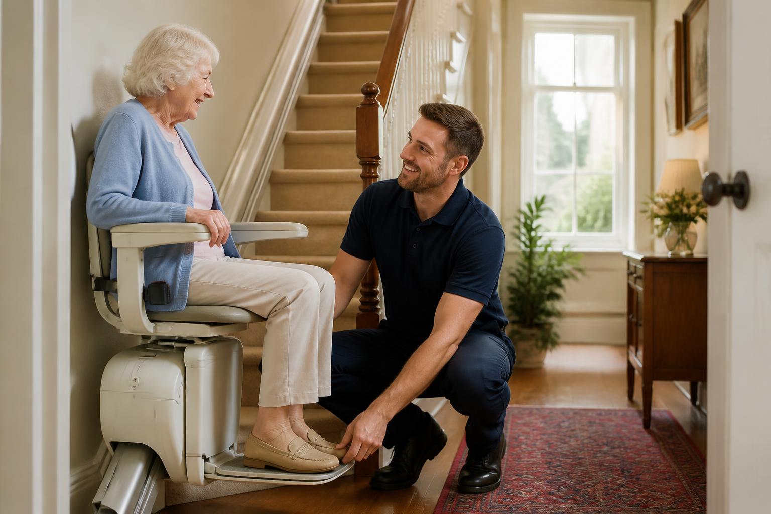Stairlifts Plymouth engineer fitting a stairlift in a customer's home